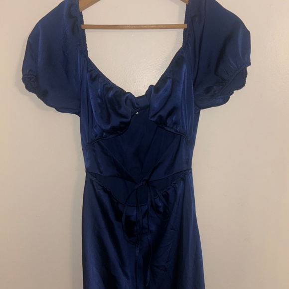 Edit by Nine Satin Puff Sleeve Dress – Navy Blue, Size S - Picture 7 of 8
